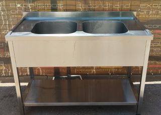Λάντζα Ανοιχτή Ανοξείδωτη 120x60x86Cm Με 2 Γούρνες 40x40x25Cm - Μεταχειρισμένη.
