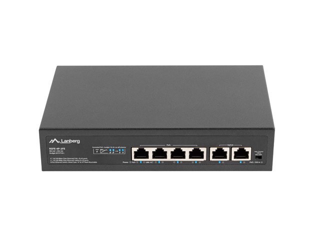 Lanberg Switch PoE+ Rack 10"/19" RSFE-4P-2FE-60