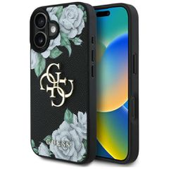 Guess Grained Roses Big 4G logo case for iPhone 16 - black