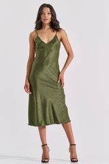 Midi Σατέν Slip Dress ΔΩΡΟ το String Λαδί