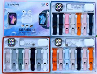 Σετ Smartwatch με ασύρματα ακουστικά Bluetooth & 7 λουράκια - S5000 Pro - 260233 - Black