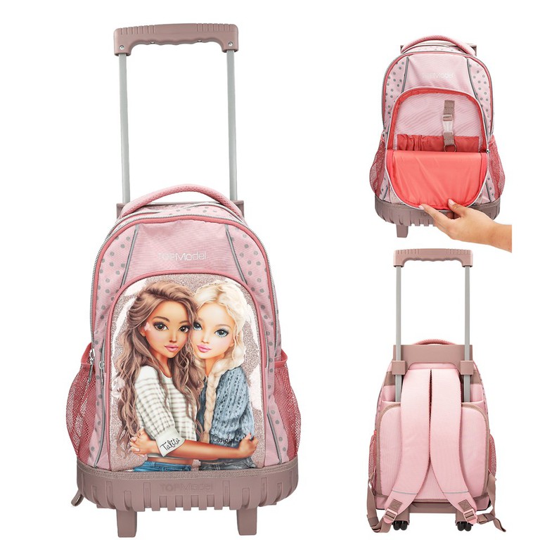 Topmodel - School Backpack Trolley - Rosé with Grey Polka Dots