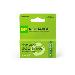 GP - Recharge Rechargeable Battery, Size AAA, 800 mAh, 4-pack / Electronics