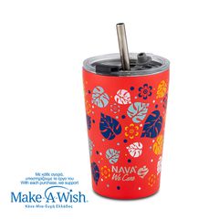 Θερμός ποτήρι με ανοξείδωτο καλαμάκι "We Care", Aloha 350ml
