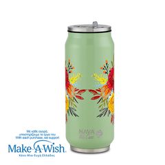 Θερμός ποτήρι με καλαμάκι από σιλικόνη "We Care", Green Floral 500ml