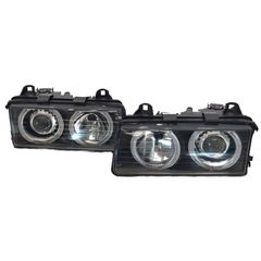 Μπροστινά Φανάρια Set Για Bmw 3 E36 Coupe Sedan Compact Touring 90-99 Angel Eyes Μαύρα H7H7 Carner