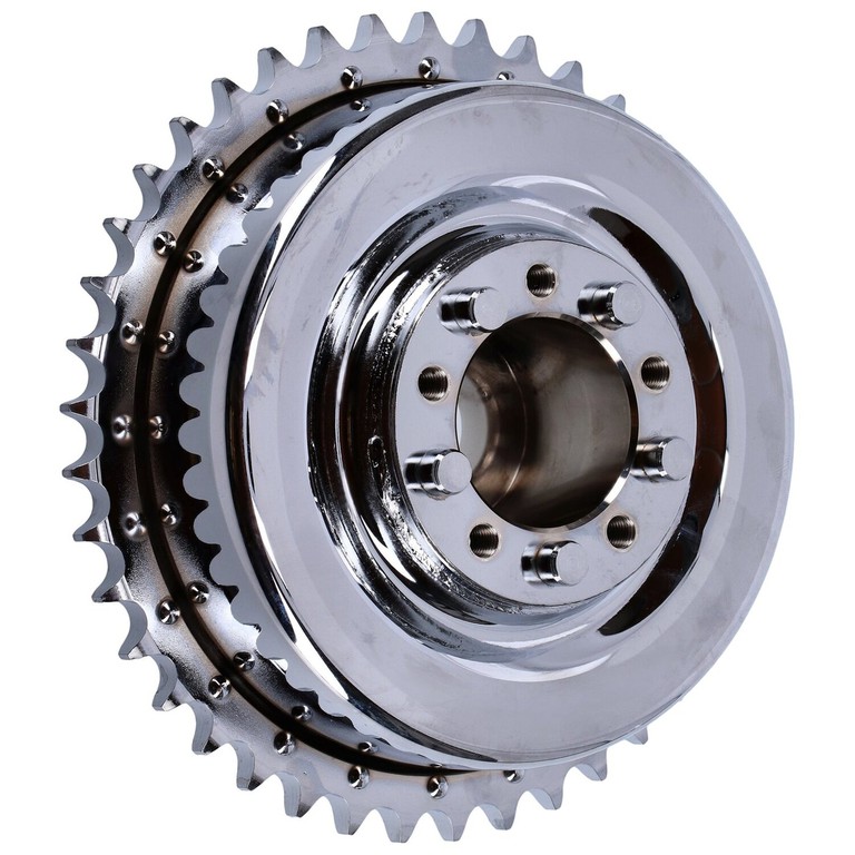 MCS 45″ Flathead rear brake drum & sprocket. Chrome