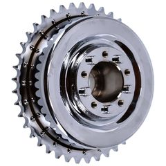 MCS 45″ Flathead rear brake drum & sprocket. Chrome