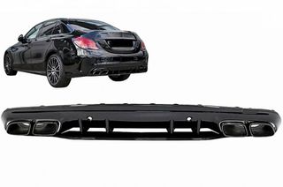 Diffuser Πίσω Προφυλακτήρα Για Mercedes-Benz C-Class W205 14-20 Sedan Amg 63 Look Με Μαύρες Μπούκες