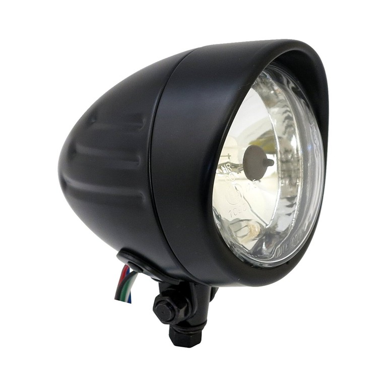 MCS Bullet 4″ H4 headlamp. Ribbed & visor. Black