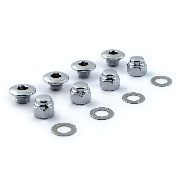 MCS Rocker shaft plug & nut kit. buttonhead. Chrome