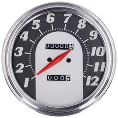 MCS FL speedometer, ’62-67 face’, black/silver. 2.24:1 mph