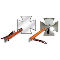 MCS Matese cross mirror set, with built-in turn signals. Chrome