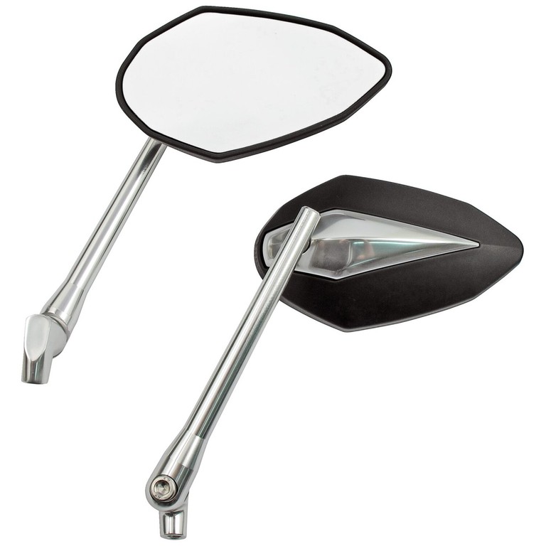 MCS ‘Double Deuce’ mirror set. Black/chr. head & silver alu stem