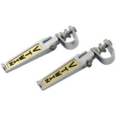 MCS V-Twin foot peg set. clamp-on. Chrome/gold