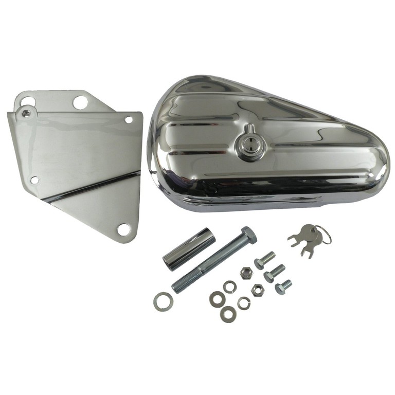 MCS Softail ribbed tool box kit, left side. Chrome