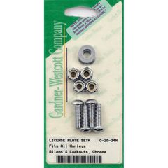 Gardner-Westcott License plate to bracket mount kit. Chrome. Lock nuts