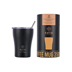 Ανοξείδωτο Θερμός - Κούπα Coffee Mug Με Καλαμάκι 350ml Save the Aegean Midnight Black Estia
