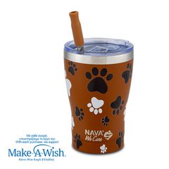 Θερμός ποτήρι με ανοξείδωτο καλαμάκι "We Care", Paw Prints 400ml