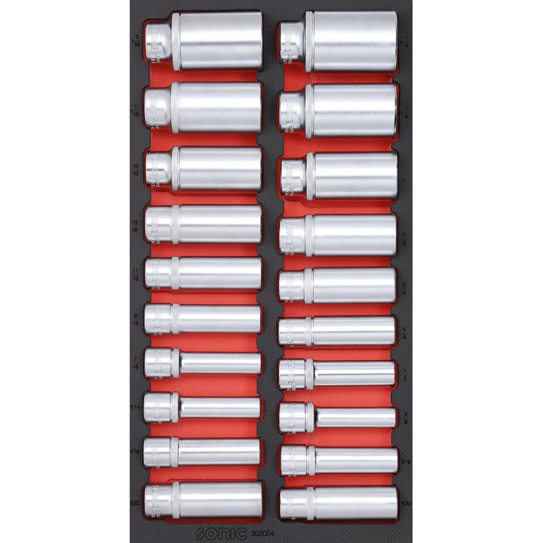 Sonic Sonic, 1/2″ drive Deep socket set. 20-piece. US/SAE sizes