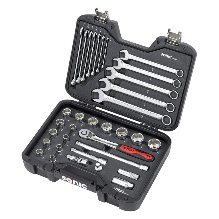 Sonic Sonic, combination socket/wrench set 1/2”, 34-piece. US/SAE