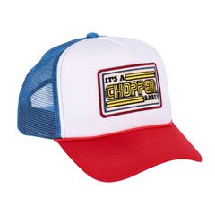 13 and a half company 13 1/2 It’s a Chopper Baby trucker cap blue/red/white