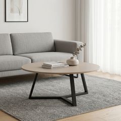 Τραπέζι σαλονιού Berton pakoworld cappuccino με μαύρο μέταλλο Φ80x40εκ