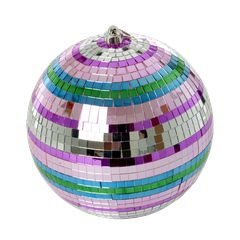 Rice - Disco Ball with Funky Stripes - Pink, Silver, Green, and Blue - Large / Toys