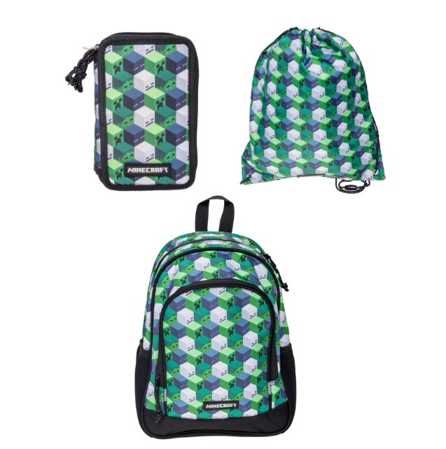 Minecraft – Drawstring Gym Bag 35x45 cm + Medium Backpack 35x26x18 cm + Filled Double Decker (bundle)