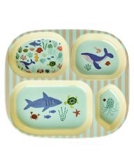 Rice - Kids 4 Room Plate with Blue Ocean Print - Blue / Baby and Children