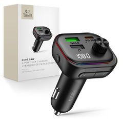 Ładowarka samochodowa Tech-Protect CC07 3-Porty PD 54W + transmiter FM Bluetooth - czarna