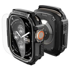 Etui Spigen Rugged Armor + Szkło hartowane 9H na Apple Watch Ultra 49 mm - czarne matowe