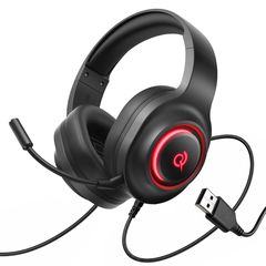 QCY V200 Pro Wired Gaming Headphones with 7.1 Sound and Detachable Microphone - Black
