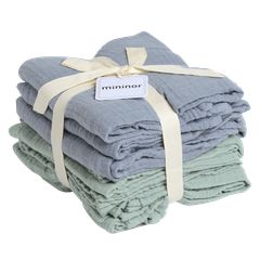 Mininor Global - Organic Muslin Cloth - 6pcs Grey seal/Willow Green (10263) / Baby and Children