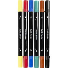 Creativ Company - Textile markers, line 2,3+3,6 mm, standard colours, 6 pc/ 1 pack (334819) / Toys