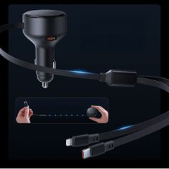Orico Dual Stretch 60W USB-C Car Charger with Two Retractable USB-C + Lightning Cables - Black-thumb-4