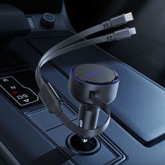 Orico Dual Stretch 60W USB-C Car Charger with Two Retractable USB-C + Lightning Cables - Black-thumb-2