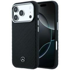 Mercedes Leather Semi Wrap Wood Effect MagSafe Case for iPhone 17 Pro - Black