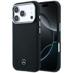 Mercedes Leather Semi Wrap Wood Effect MagSafe Case for iPhone 17 Pro Max - Black