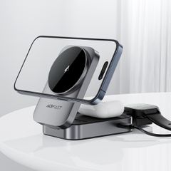 Acefast E22 3-in-1 Wireless Inductive Charging Station, MagSafe Compatible - Gray-thumb-4