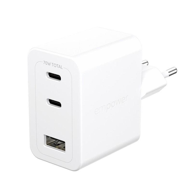 EMPOWER - 70W Multiple Charger 2x USB-C+USB-A EU, Silver White / Electronics
