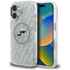 Karl Lagerfeld IML Glitter Karl & Choupette Heads Logo MagSafe iPhone 16 Case - Gray