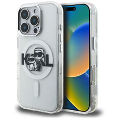 Karl Lagerfeld IML Glitter Karl & Choupette Sketch Logo MagSafe Case for iPhone 16 Pro - Clear