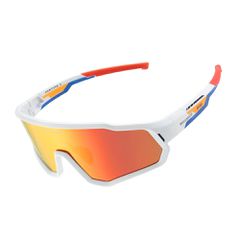 Rockbros SP383 Shining Warrior Cycling Glasses - Matte White Frame, Polarized Red Lenses