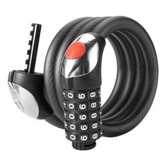 Rockbros RKS531 bike lock with 5-digit code, steel cable, 180 cm, with LED lighting - black