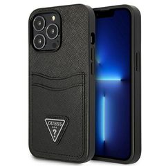 Case Guess Saffiano Triangle Logo Cardslot na iPhone 13 / 13 Pro - Black