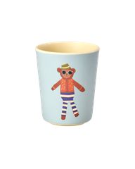 Rice - Melamine Kids Cup with Monkey Print - Matte Blue - 150 ml / Baby and Children