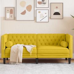 Καναπές Chesterfield Διθέσιος με Στηρίγματα από Κίτρινο Βελούδο 372689