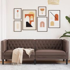 Καναπές Chesterfield Τριθέσιος Καφέ από Συνθετικό Δέρμα 372668