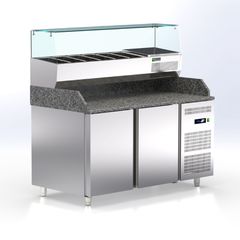 Πάγκος Συντήρησης Πίτσας 154x80x145cm Inox 410lt 575W με Επιτραπέζιο Βιτρινάκι